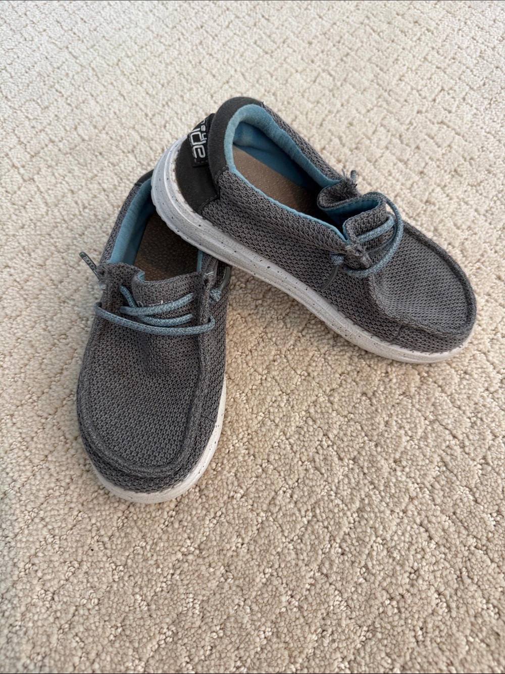 Hey Dude Kids Grey Slip-On Sneakers with Light Blue Accent